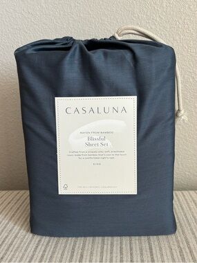 NWT King 400 Thread Count Rayon from Bamboo Sheet Set Dark Mineral Blue Casaluna